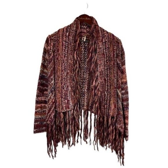 Free People Multicolor Fringed Cardigan, Sz Medium, Like New, Wool & Alpaca - Picture 5 of 14
